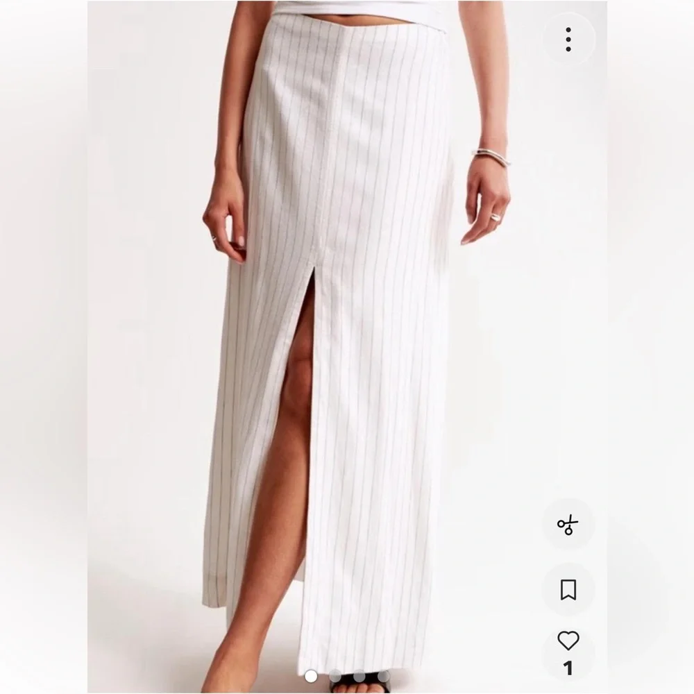 Abercrombie & Fitch Linen Blend Column Pinstripe Maxi Front Slit Skirt, Medium